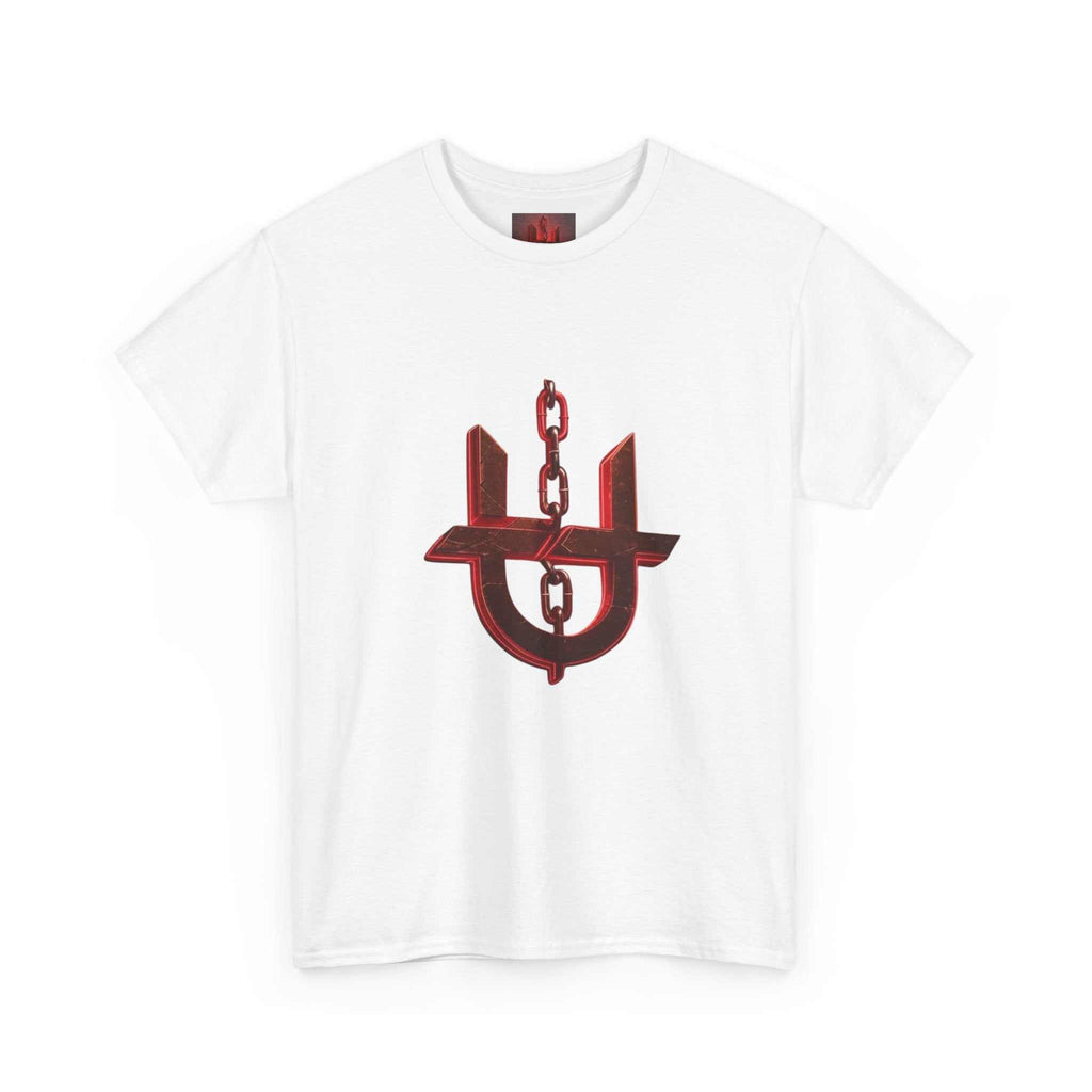 Red Unhinged Logo Tee from Printify featuring bold graphic design on a comfortable t-shirt fabric.