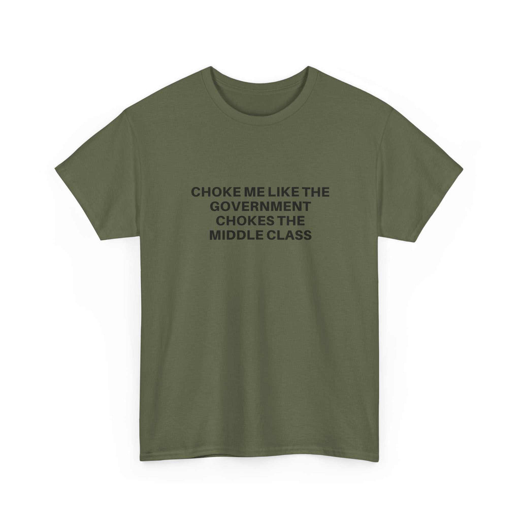 Black "Choke Me" graphic t-shirt by Printify displayed on a neutral background, showcasing bold text design.