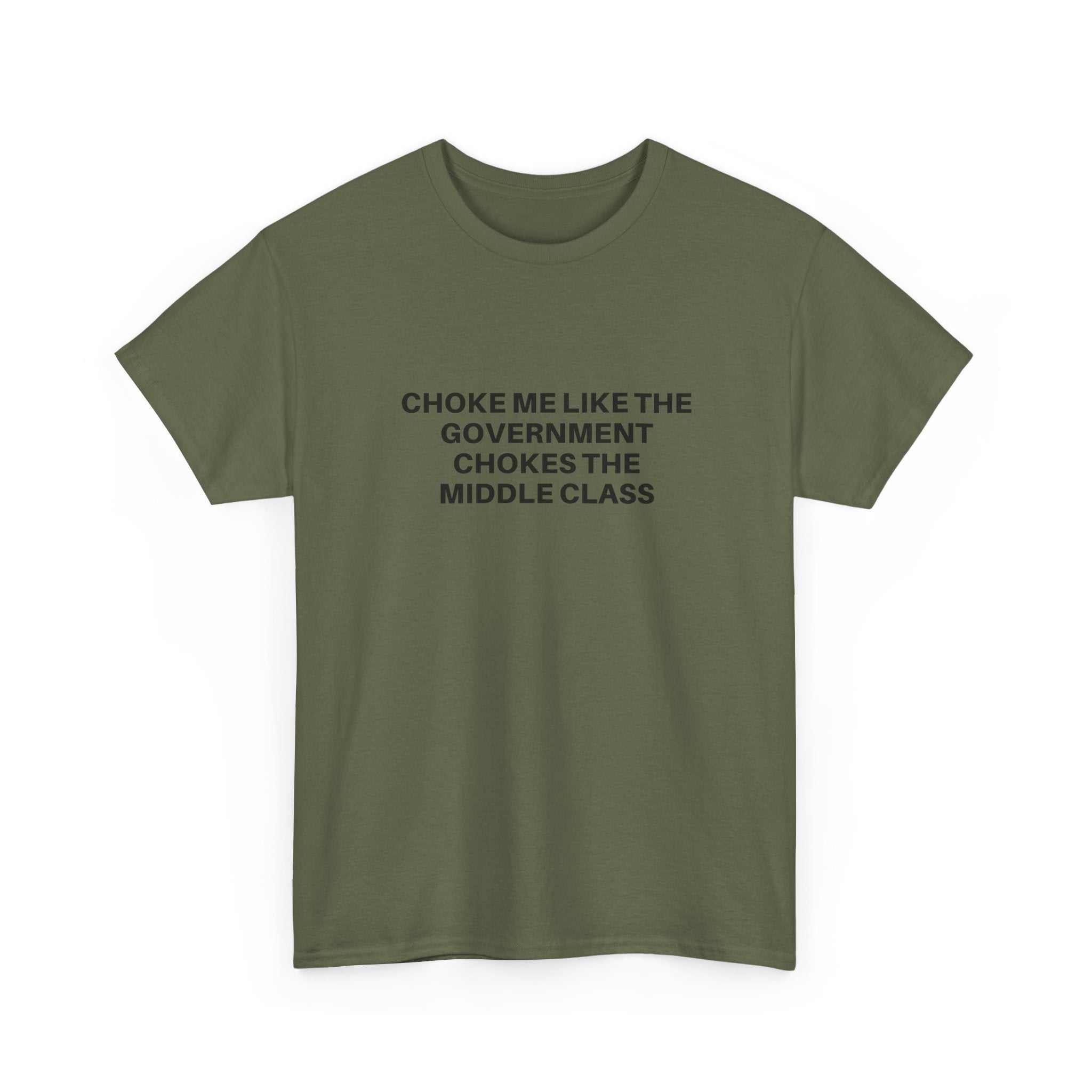 Black "Choke Me" graphic t-shirt by Printify displayed on a neutral background, showcasing bold text design.