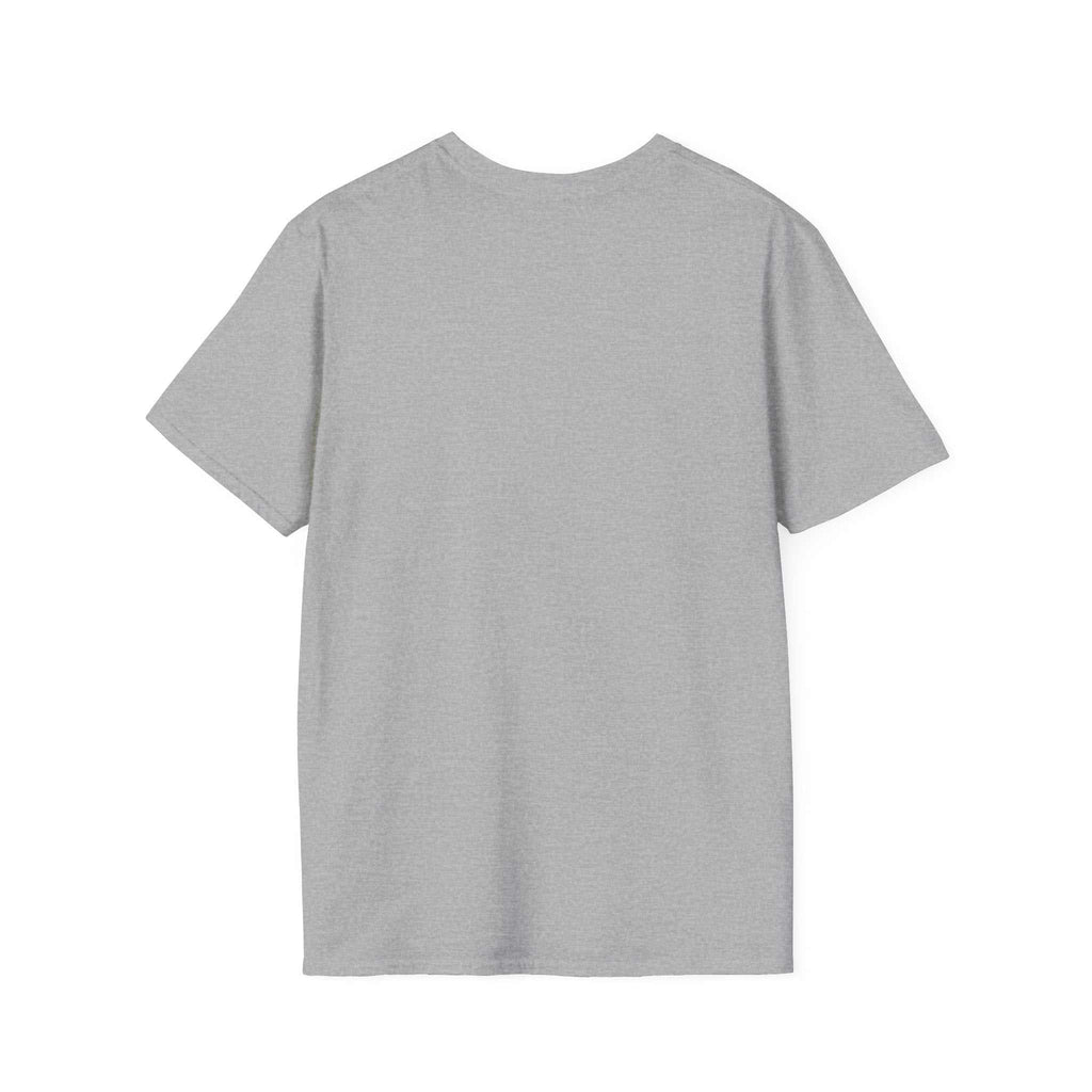 back view of plain light grey crew-neck tee made of soft lightweight cotton