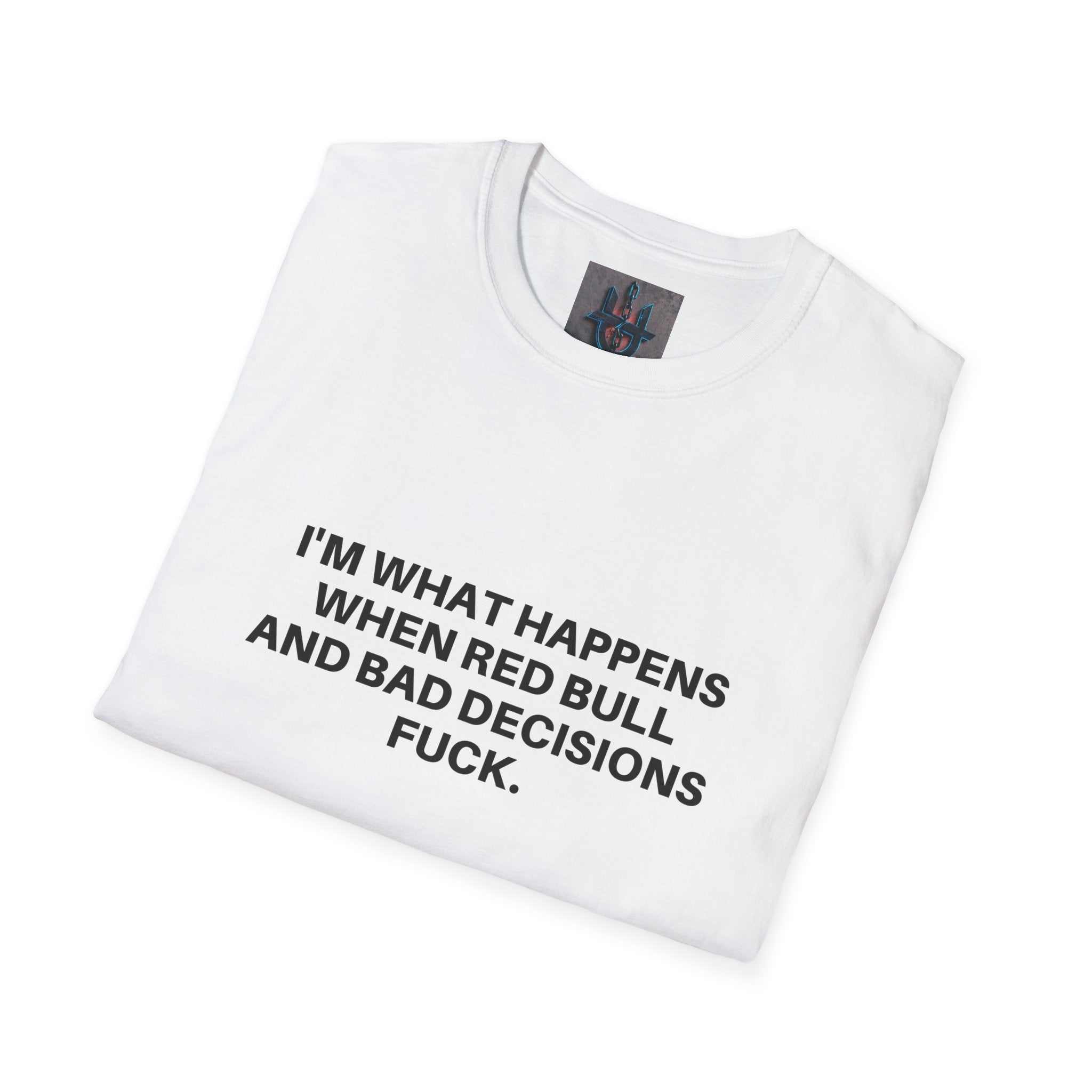 Black "Bad Decisions" T-Shirt by Printify featuring bold white text on a soft cotton fabric.