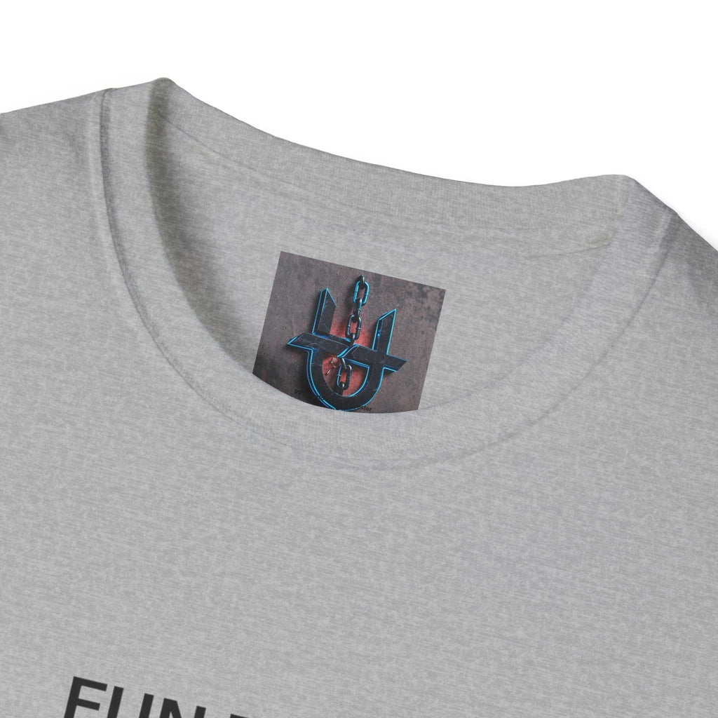 light gray crew-neck tee with minimalist black print and smooth knit fabric