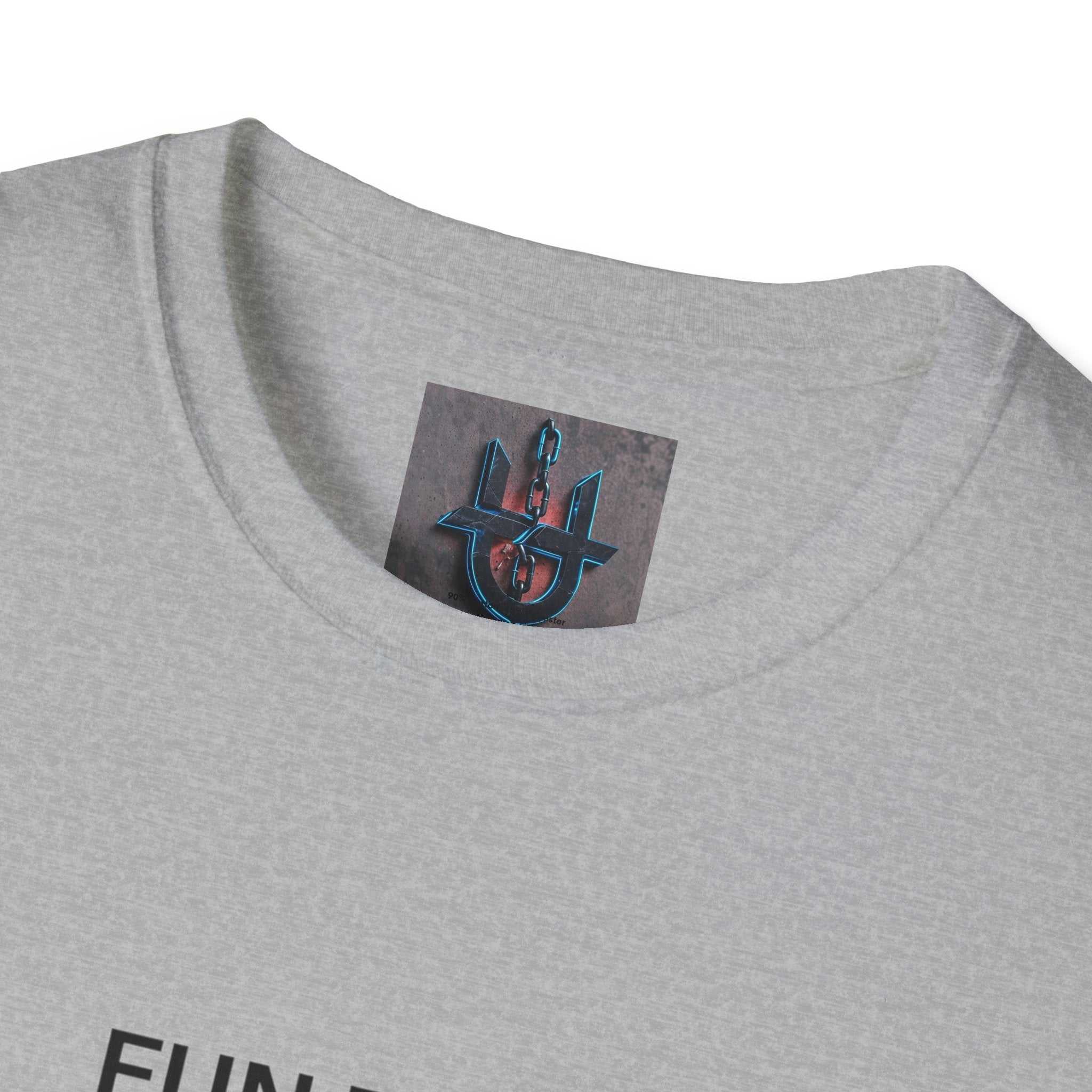 light gray crew-neck tee with minimalist black print and smooth knit fabric