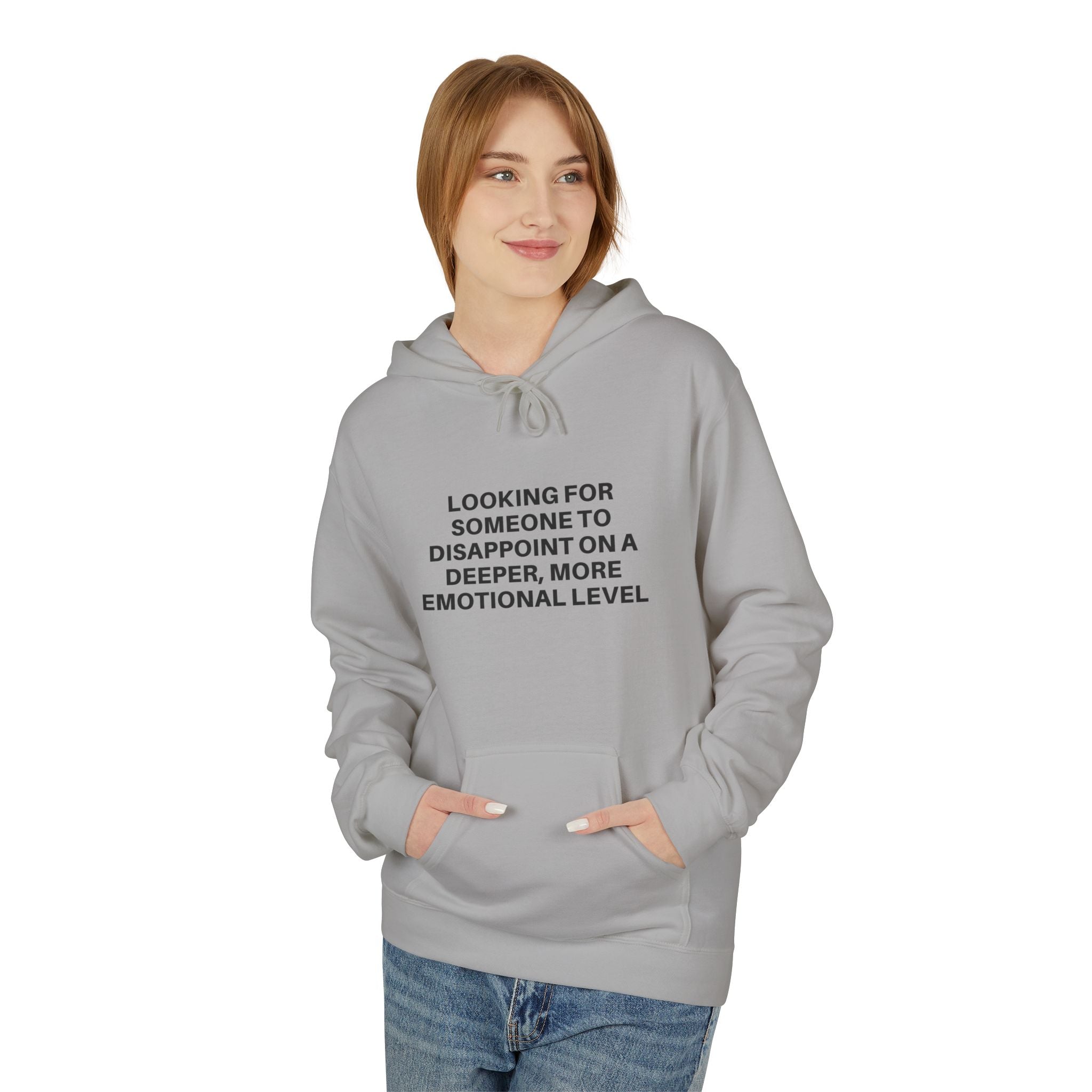 Printify Deeper Level Hoodie in a casual setting, showcasing its soft fabric and modern design with a hood.