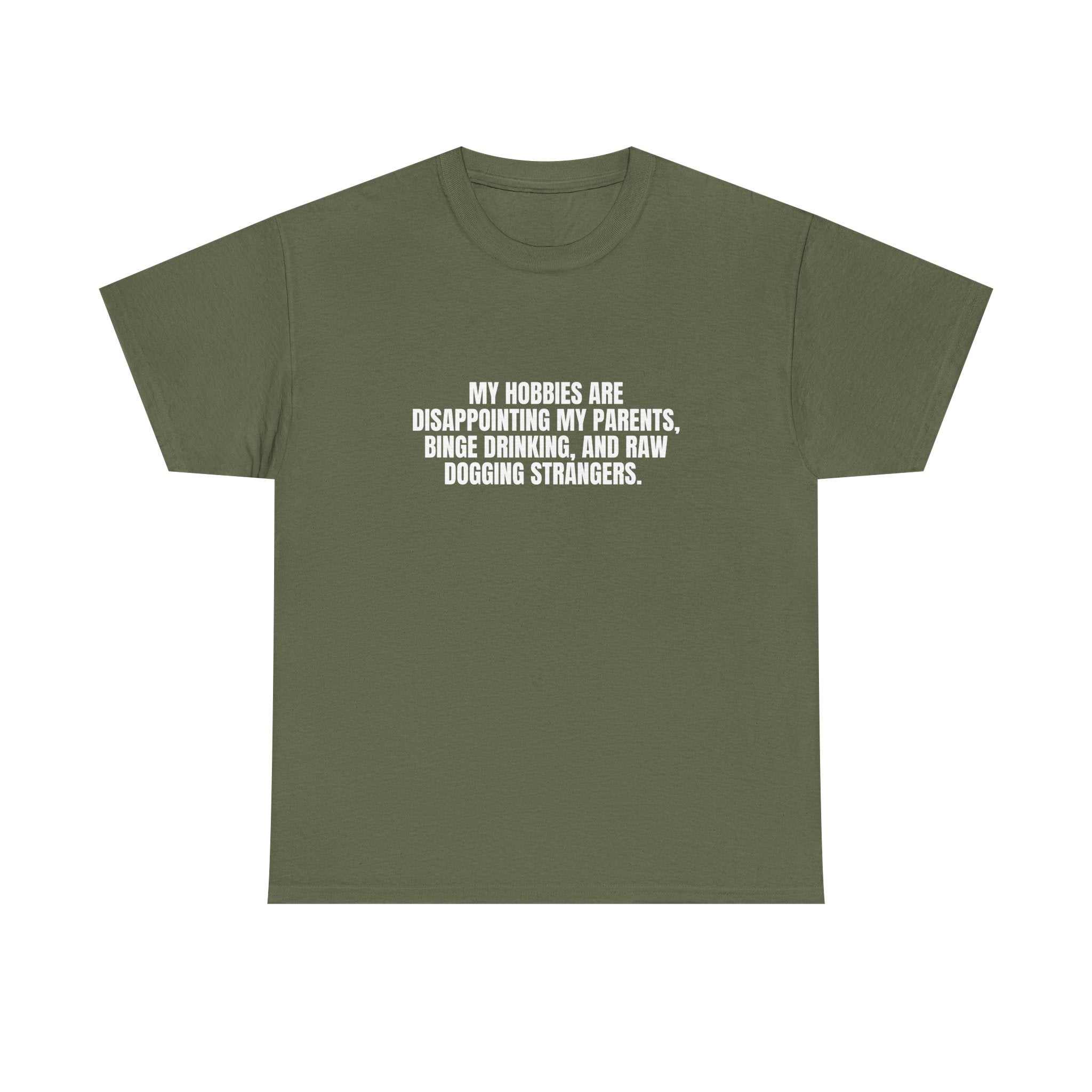 Printify I Got Hobbies T-Shirt featuring a playful graphic design in a casual fit.