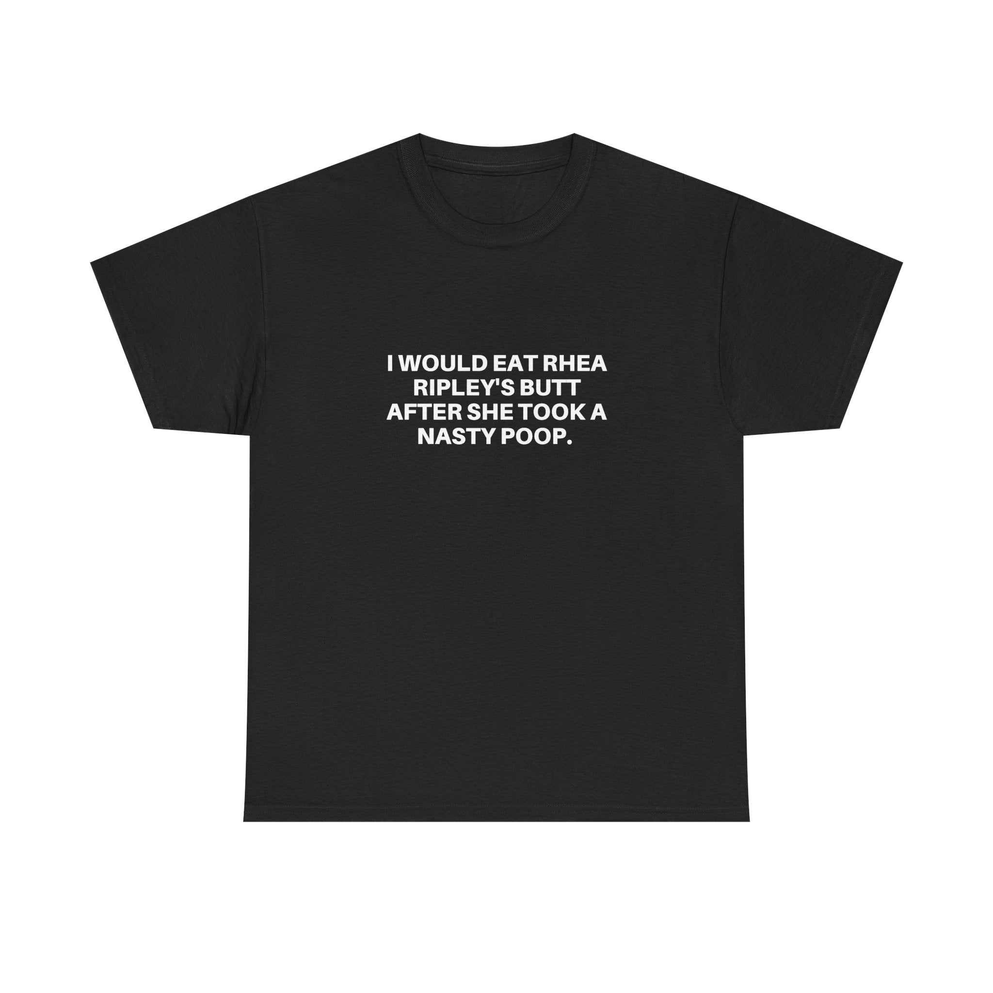 Black Rhea Ripley graphic cotton t-shirt with white text print and crew neckline